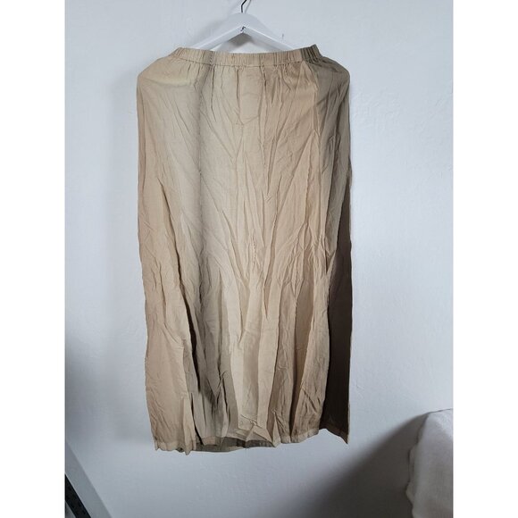 Women's Beige Elastic Waist Midi Skirt Medium Linen Blend Boho Lightweight - Picture 2 of 10